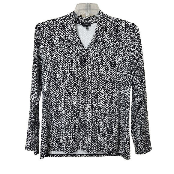 Talbots Stretch Knit Abstract Print Long Sleeve Split Neck Blouse Size Large - Picture 1 of 5